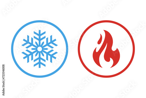 Hot and cold vector icons. Fire and ice sign. Snowflake and burning flame icon isolated on white background