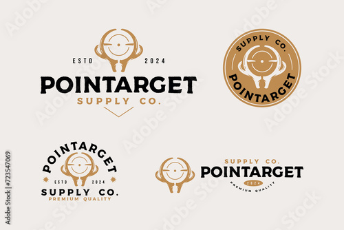 set of hunting logo design template with deer antlers and point target symbol vector for outdoor adventure hunt sports club brand identity