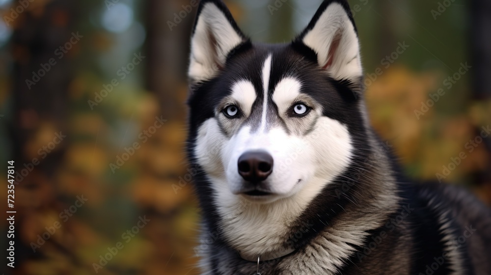 adorable shot of siberian husky in a forest