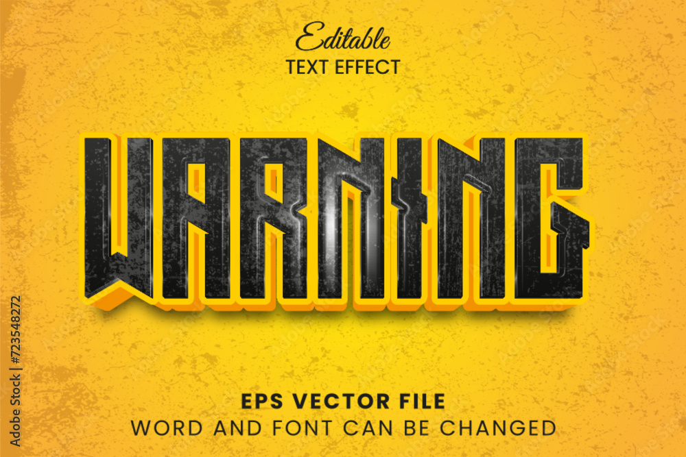 Warning 3d editable vector text effect. Rusted grunge text style