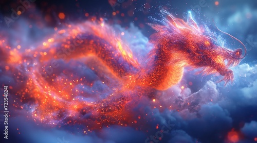 Fantasy of chinese dragon flying on clouds.