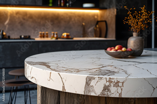 Rounded Marble Stone Tabletop with Contemporary Product Display