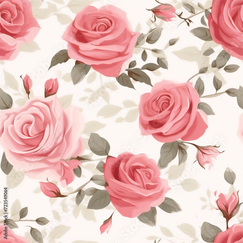 Seamless pattern : Delicate Pink Roses on a Light Background 