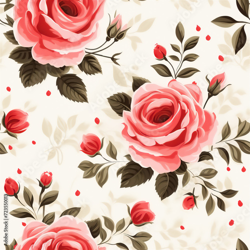 Seamless pattern : Pastel Pink Roses on a Classic Cream Canvas 