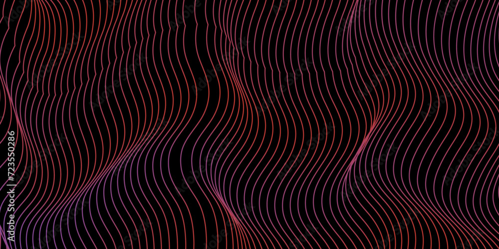Abstract flowing pink lines with Black background. Dynamic Wave lines pattern smooth curve flowing design. Concept of technology, digital, communication, science.