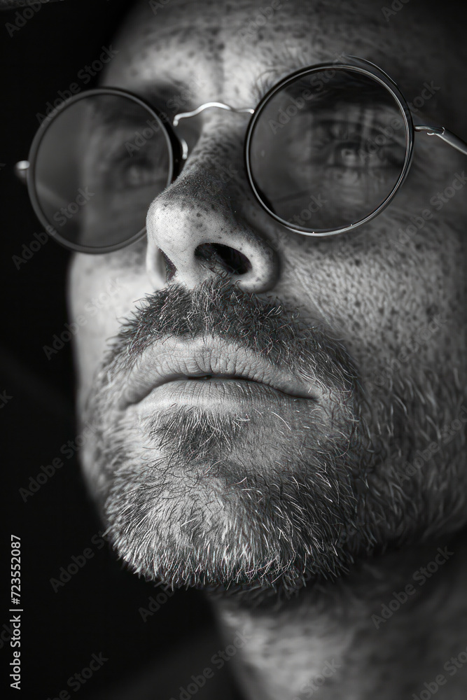 Young man in sunglasses. Close-up portrait of fashionable brutal man Young man in sunglasses. Close-up portrait of fashionable brutal man