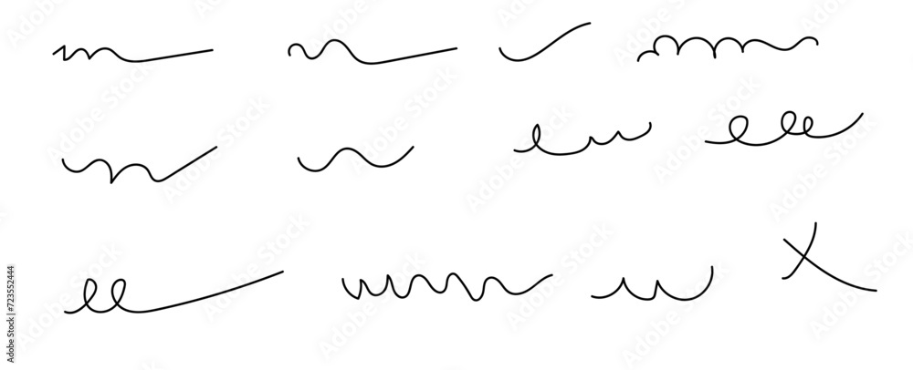 Hand drawn collection set of underline strokes in marker brush doodle ...