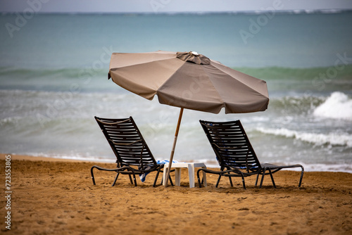 beach chair and umbrella