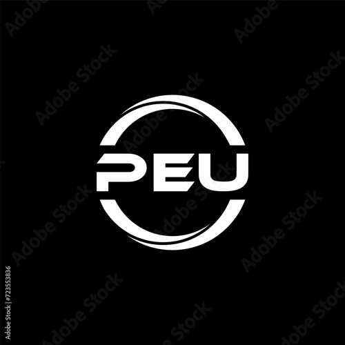 PEU letter logo design with black background in illustrator, cube logo, vector logo, modern alphabet font overlap style. calligraphy designs for logo, Poster, Invitation, etc.