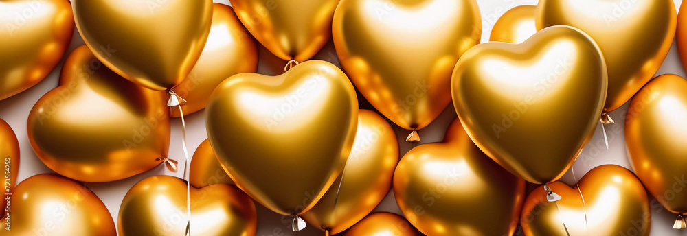 Golden balloons on white background. Banner. Generating By AI Technology Golden balloons on white background. Banner. Generating By AI Technology