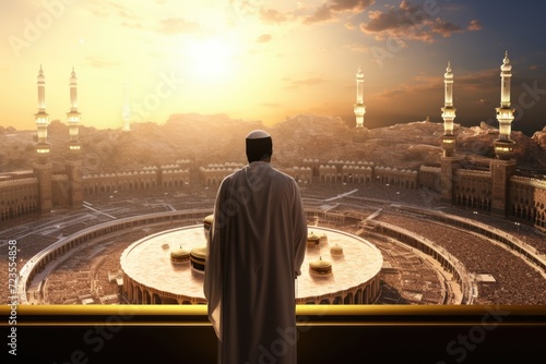 A Muslim Man Praying in a Mosque photo