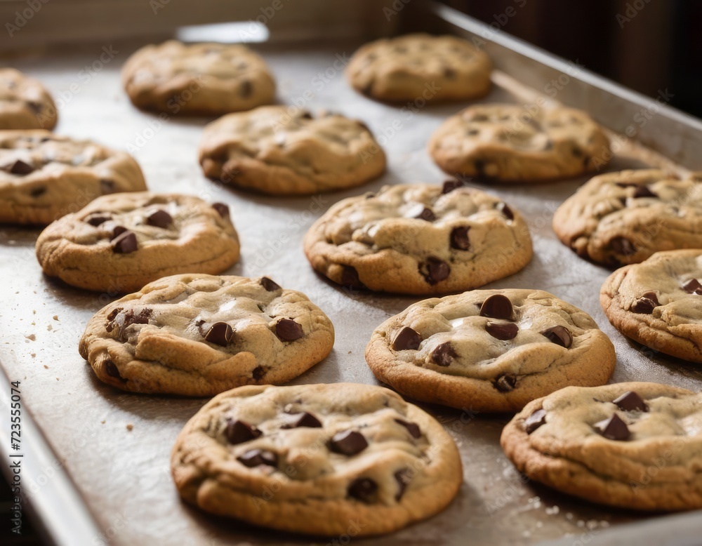 Freshly Baked: Golden Chocolate Chip Cookies on a Tray
