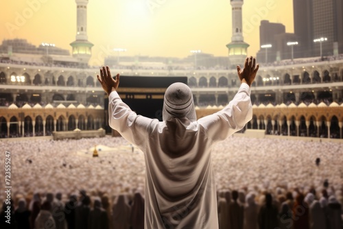 Muslim Cleric Praying in Front of a Massive Crowd photo