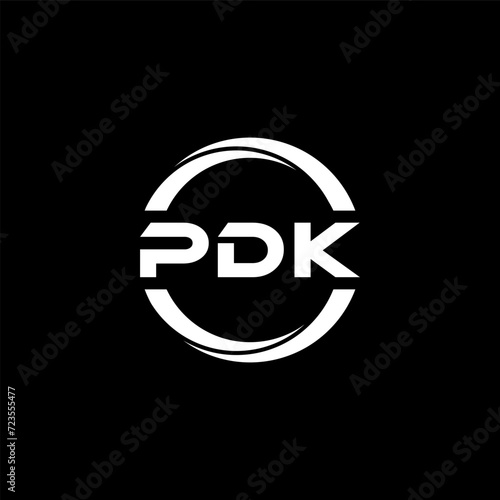 PDK letter logo design with black background in illustrator, cube logo, vector logo, modern alphabet font overlap style. calligraphy designs for logo, Poster, Invitation, etc.