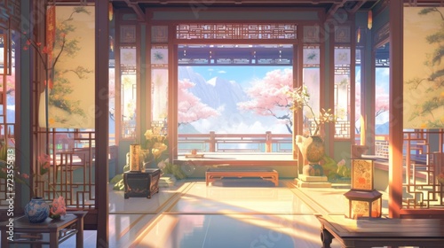 anime style background chinese asia japan china architecture  ai