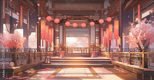 anime style background chinese asia japan china architecture, ai photo