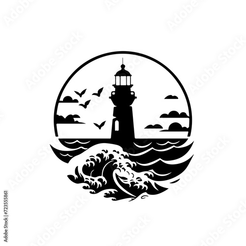 A lighthouse in a stormy sea. photo