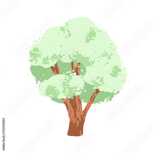 Leaf tree, spring forest plant. Green leaves on branches, trunk. Deciduous wo...