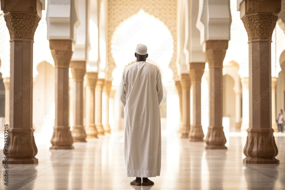 The Muslim Prayer Leader - A Man in White Praying in a Mosque
