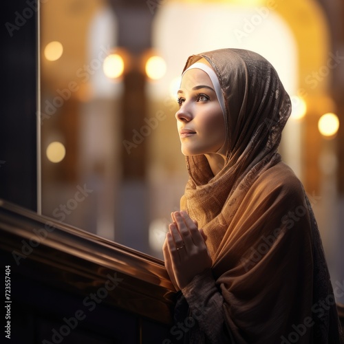 A woman in a hijab seeking divine guidance