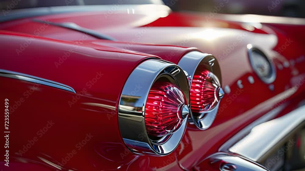 A closeup of the tail light of a clic car its chrome bezel and retro design reflecting the aesthetic of a bygone era. A closeup of the tail light of a clic car its chrome bezel and retro design reflecting the aesthetic of a bygone era.