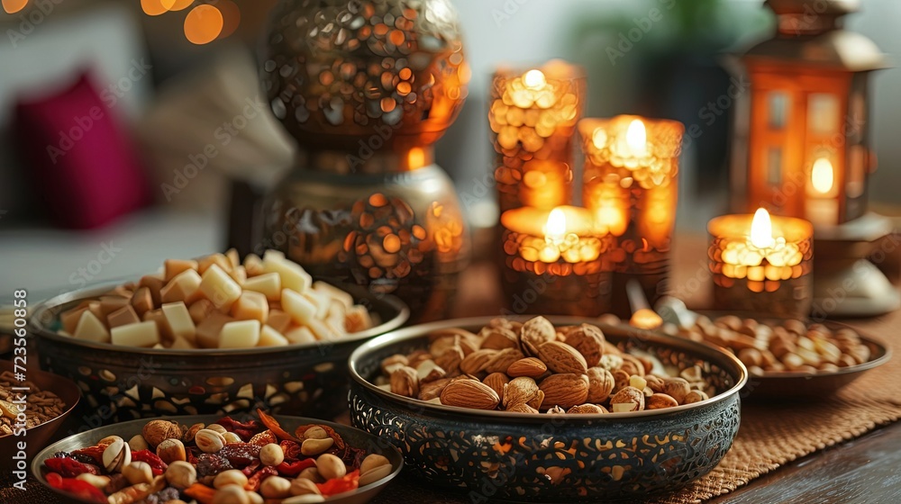 Ramadhan Kareem and Iftar Foods On Plates