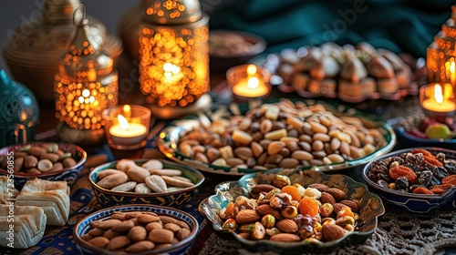 Ramadhan Kareem and Iftar Foods On Plates © Ariestia