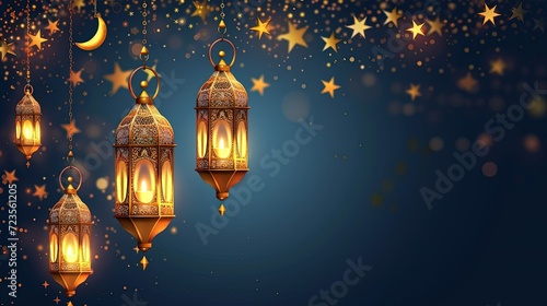 Ied Ramadan Celebration Banner with Traditional Lanterns