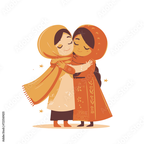 Hijab Girls Hug Each Other Cartoon photo