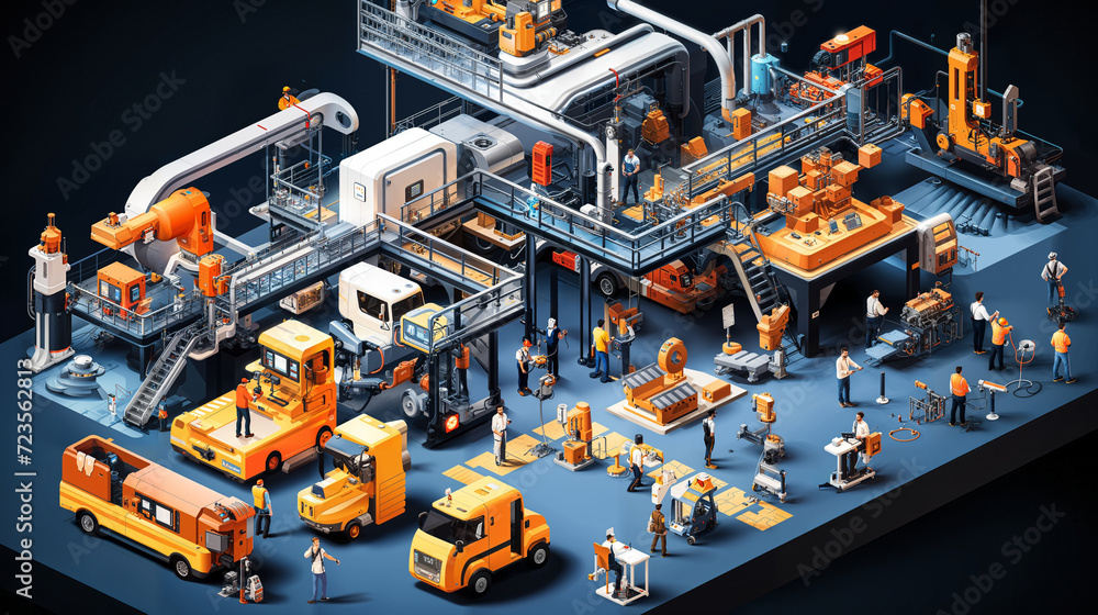 Revolutionizing Industry: An Isometric Illustration of Automation and Industry 4.0 Revolutionizing Industry: An Isometric Illustration of Automation and Industry 4.0