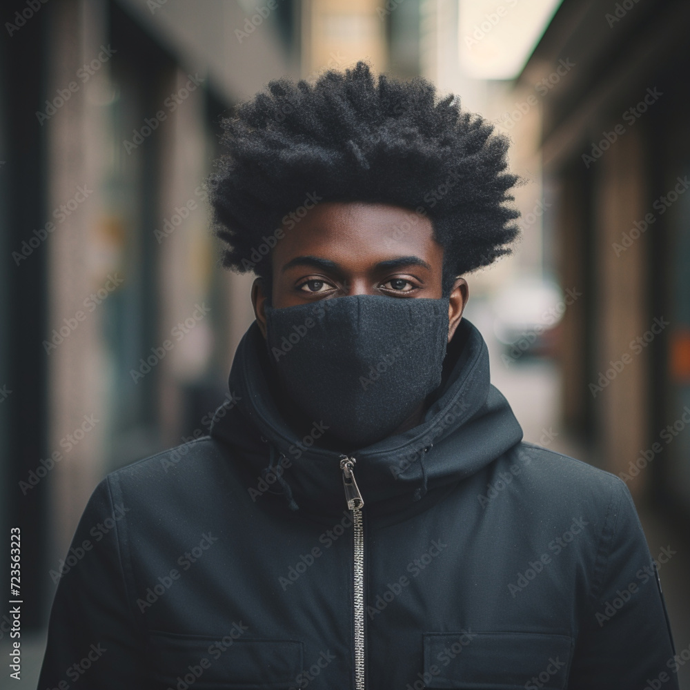 black man wears face mask