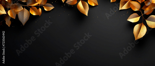 Golden leaves background, luxury abstract wavy floral art. Grunge gold leaves tree branch. Nature design texture, line illustration, foliage wallpaper.