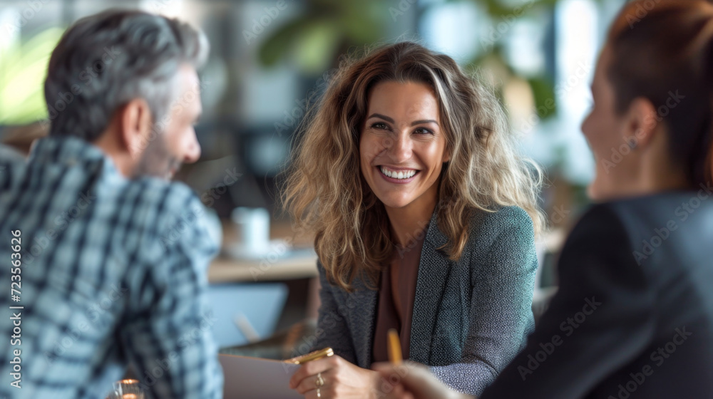 Confident Businesswoman Smiling During Meeting Confident Businesswoman Smiling During Meeting