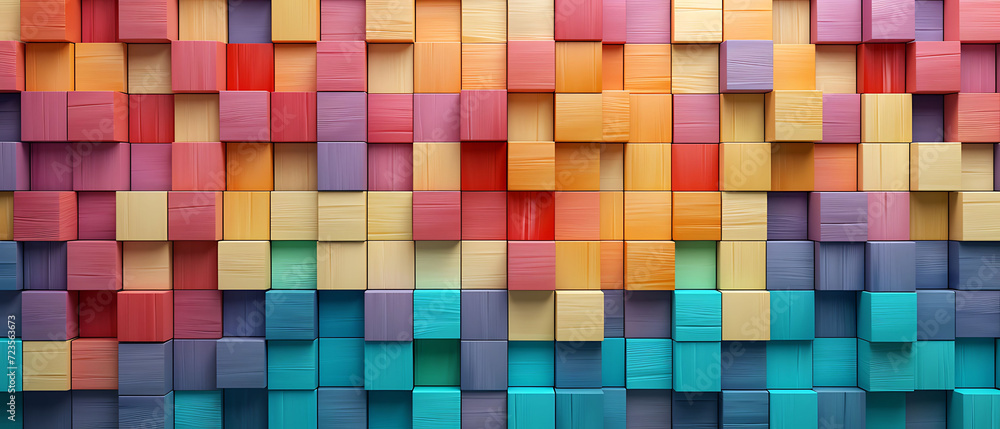 Colorful Wooden Blocks Aligned. Playful Background with Vibrant Wood Tones Colorful Wooden Blocks Aligned. Playful Background with Vibrant Wood Tones