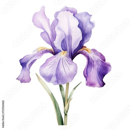 Iris flower watercolor illustration. Floral blooming blossom painting on white background