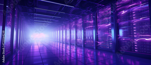Futuristic Data Center background. High Performance Operation of Network Devices