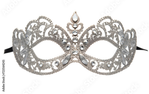 Silver Carnival Mask Gleaming with Sparkling Rhinestones Isolated on Transparent Background PNG.