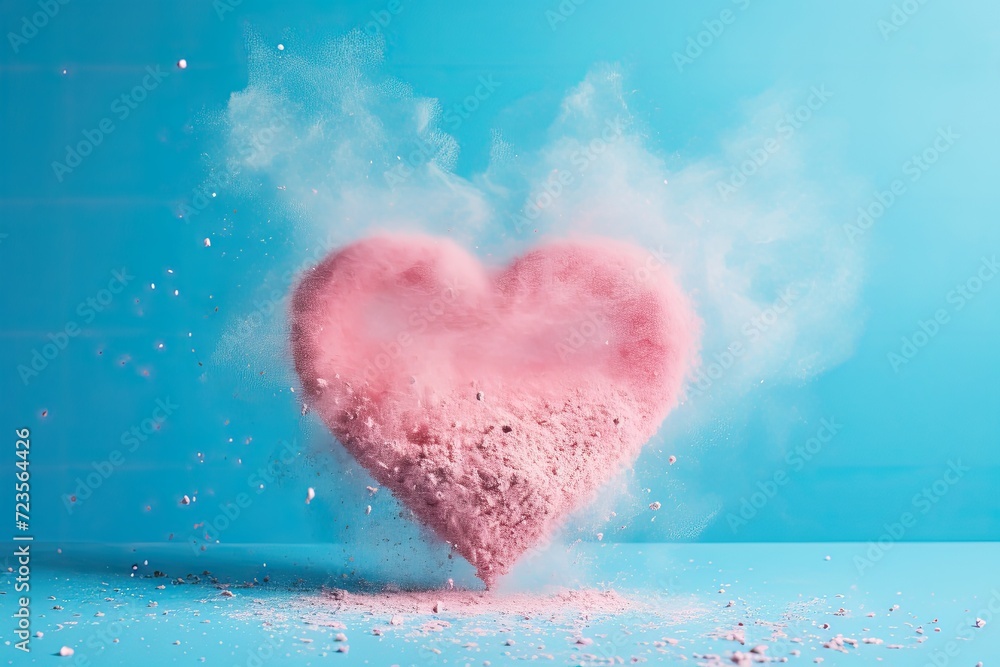Fototapeta premium Heart-shaped confetti bomb exploding with a bang