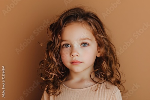 Portrait photography of a child girl against a light brown background