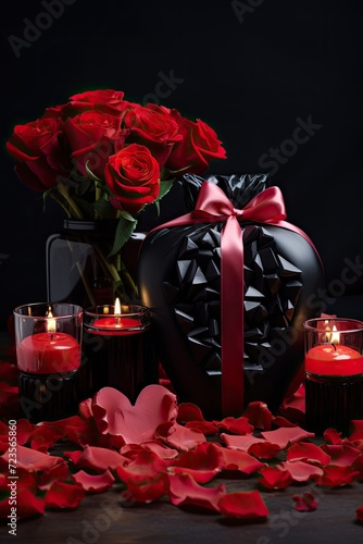 Heart-Shaped Gift with Roses and Candles - Romantic Decoration