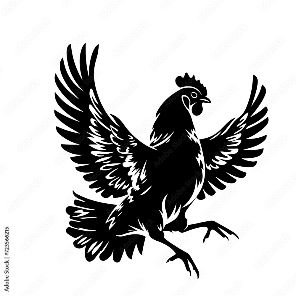 Chicken Flying Logo Monochrome Design Style
