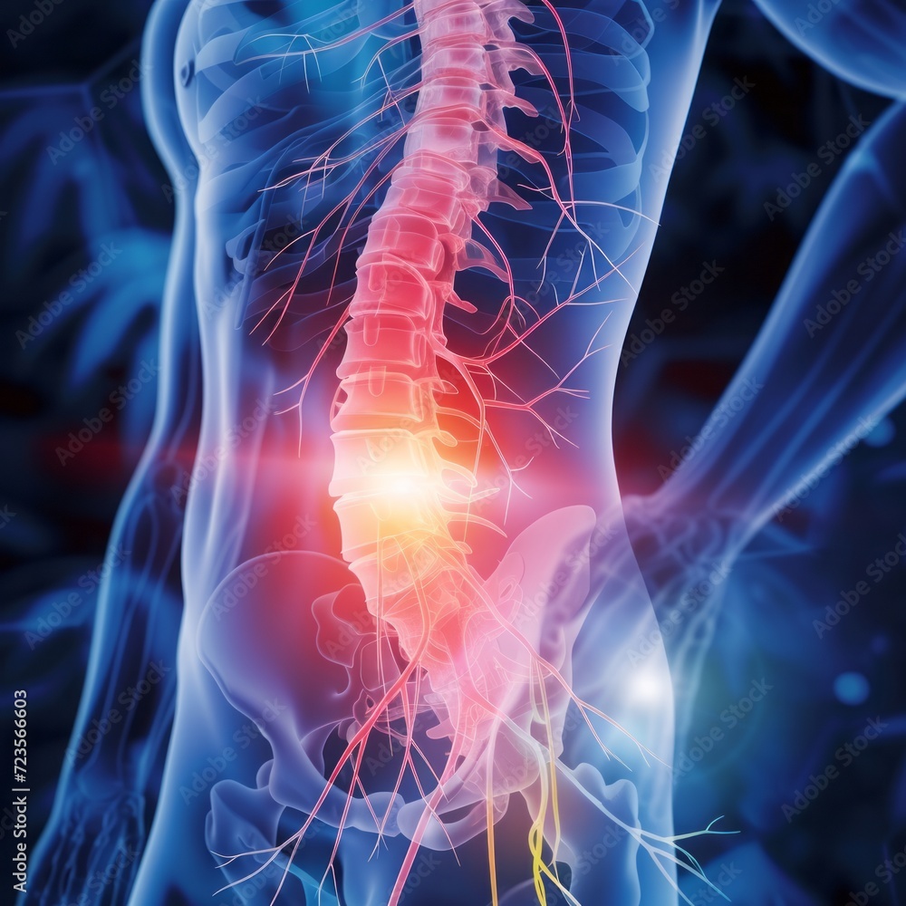 Human having acute pain in the back. Sciatic nerve Human having acute pain in the back. Sciatic nerve