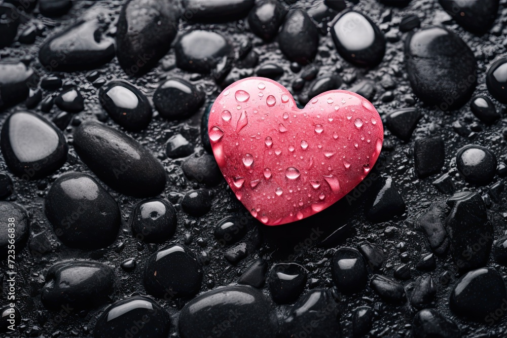 Obraz premium Rainy Heart on Rocky Ground