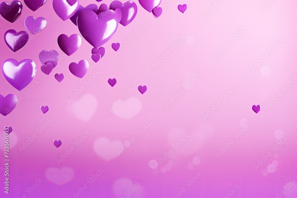 Heart-filled background with floating hearts and purple bubbles