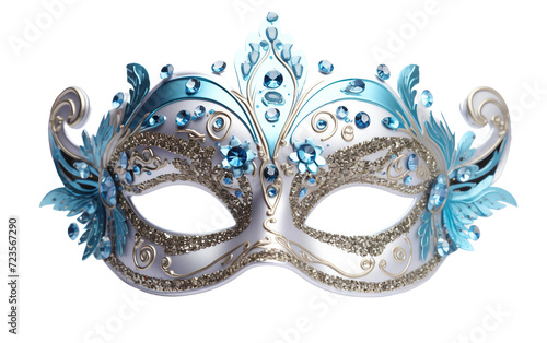 Carnival Mask Bursting with Blue and Silver Sequins Isolated on Transparent Background PNG.