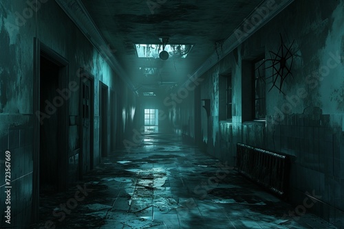 Halloween concept, scary abandoned hospital photo