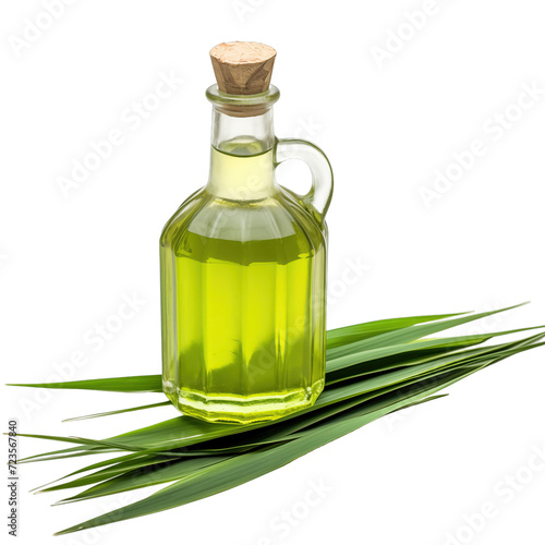 fresh raw organic pandan oil in glass bowl png isolated on white background with clipping path. natural organic dripping serum herbal medicine rich of vitamins concept. selective focus
