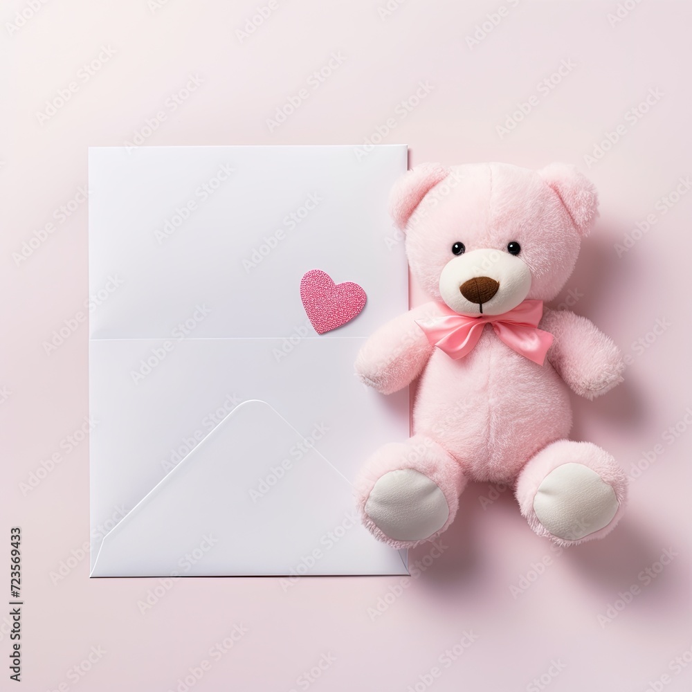 Obraz premium A Pink Teddy Bear Sitting Next to an Envelope