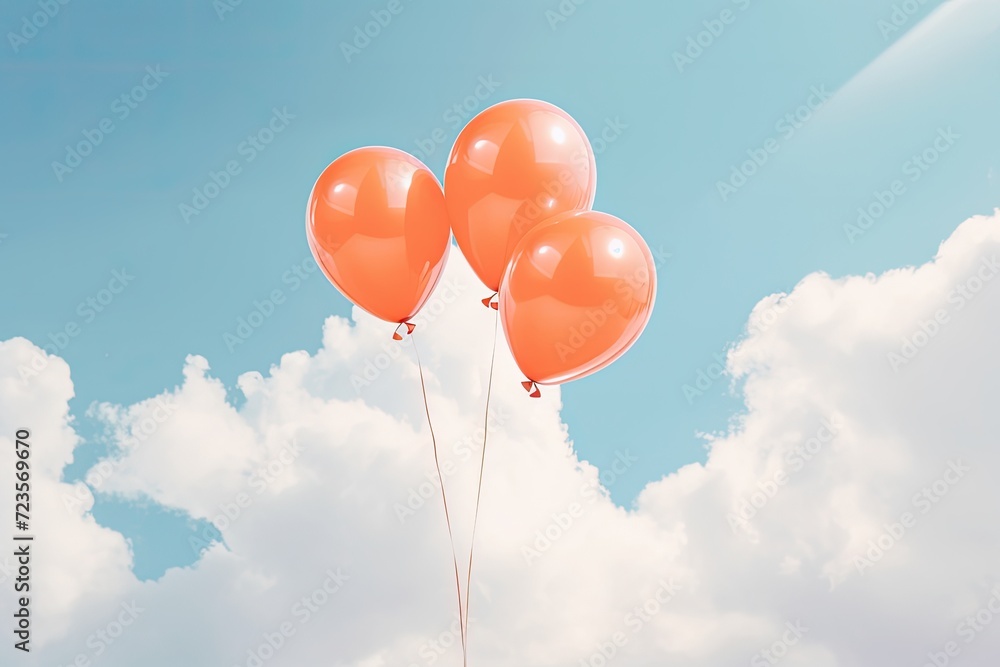 Three Balloons Floating in the Sky
