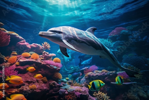 Dolphins in colorful underwater